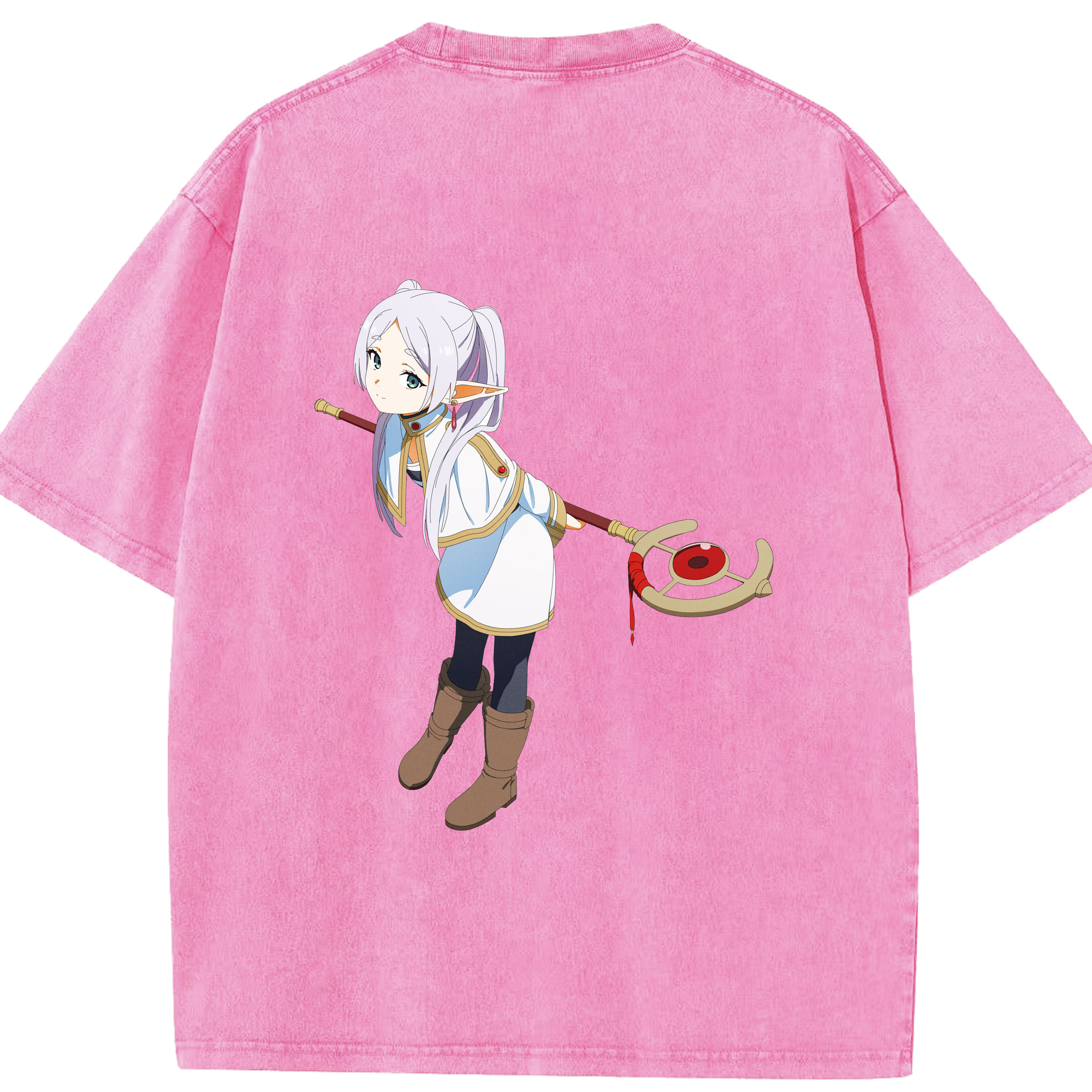 （画像用） 葬送のフリーレン Frieren 綿100% ヴィンテージ風 半袖Tシャツ（背面プリント）